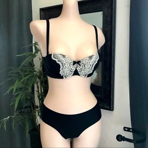 Black/Cream Butterfly Balconette Push Up Bra Set
